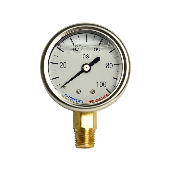Interstate Pneumatics Oil Filled Air Pressure Gauge 100 PSI 2 Inch Dia 1/4 Inch NPT Bottom Mount G7012-100 - main